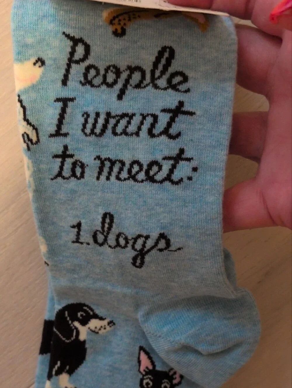 Blue Q Women’s Crew Socks - Light Blue Dog Print